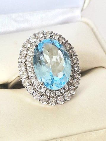 Sans prix de réserve - Bague de cocktail Argent Topaze -, Handtassen en Accessoires, Antieke sieraden