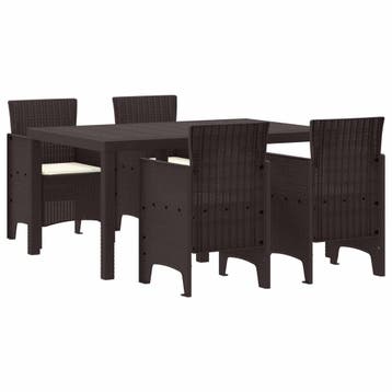 vidaXL Tuin Eettafel Set 5 st Bruin Polt riet, Verzenden, Nieuw