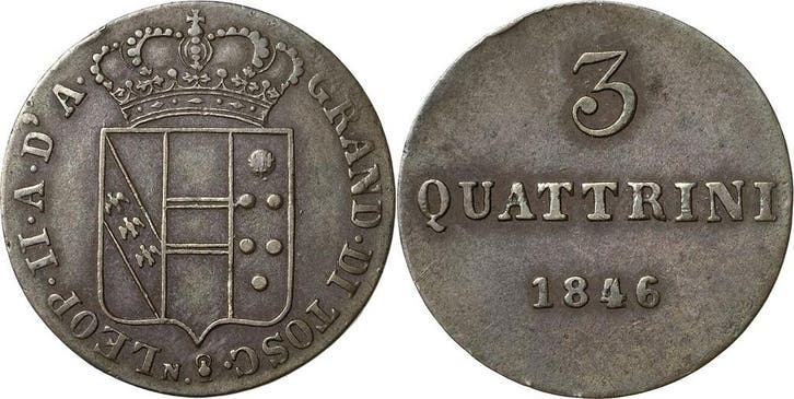 3 Quattrini 1846, Italien-florenz Leopold Ii von Habsburg..., Timbres & Monnaies, Monnaies | Europe | Monnaies non-euro, Envoi