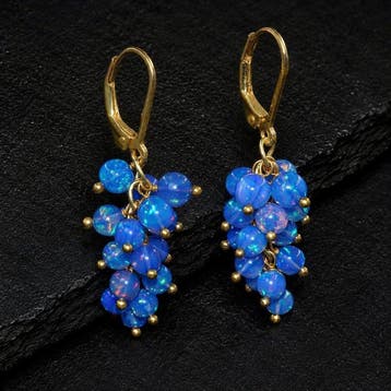 Natuurlijke Ethiopische Blauwe Opal Kraal Oorbellen met