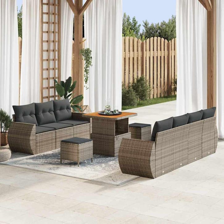 vidaXL Tuinbank Set met kussen met opslag 10 pcs Grijs poly, Jardin & Terrasse, Ensembles de jardin, Envoi