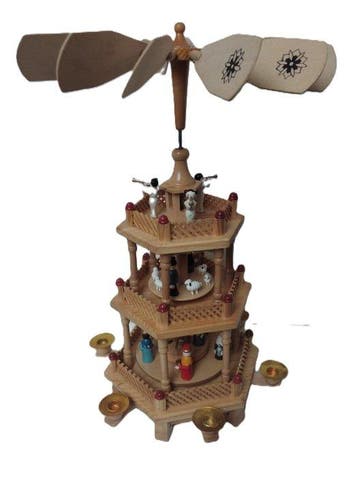 Kerstbeeldje - Draaiende kerstpiramide 3 verdiepingen - 46, Antiek en Kunst