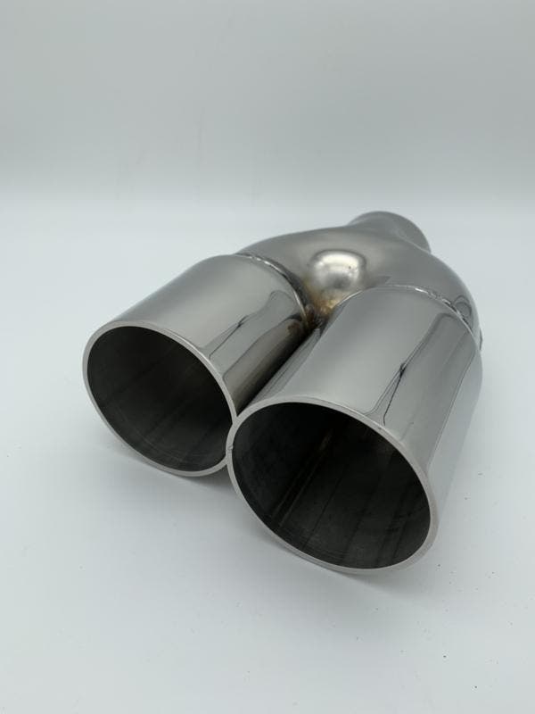 Sierstuk RVS Dubbel Rond – versprongen – 2 x 76 mm- straight, Autos : Pièces & Accessoires, Systèmes d'échappement, Enlèvement ou Envoi