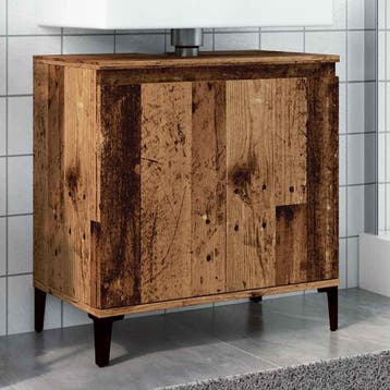 vidaXL Wastafelkast 58x33x60 cm bewerkt hout oud houtkleurig, Verzenden