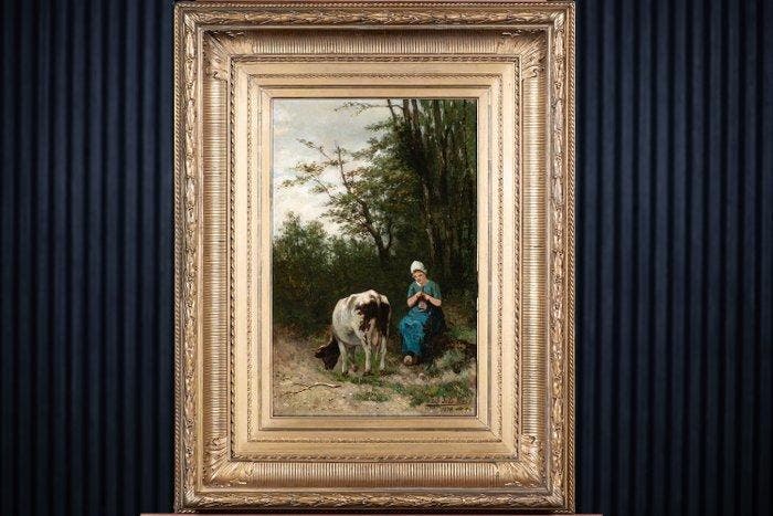 David De La Mar (1832-1898) - Hollands Pastoraal Tafereel,, Antiquités & Art, Art | Peinture | Classique
