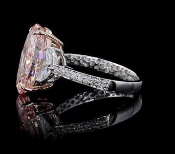 Ring - 14 karaat Witgoud - 5.21ct. tw. Roze Diamant (Fancy