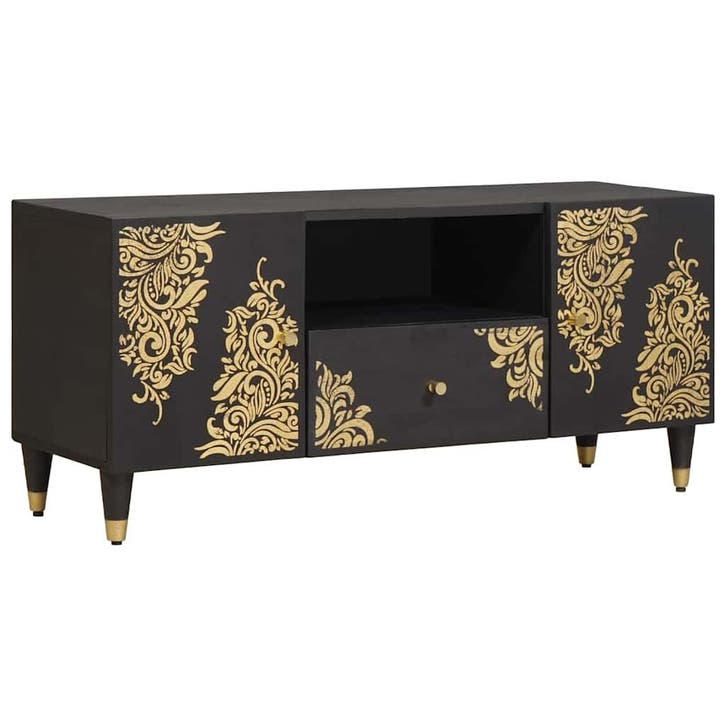 vidaXL TV Kast met lade Zwart 105 x 33 x 46 cm Massief Mango, Maison & Meubles, Accessoires pour la Maison | Étagères pour CD & DVD