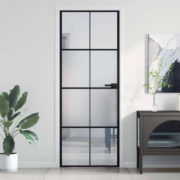 vidaXL Binnendeur smal 76x201,5 cm gehard glas en aluminium, Doe-het-zelf en Bouw, Verzenden, Nieuw
