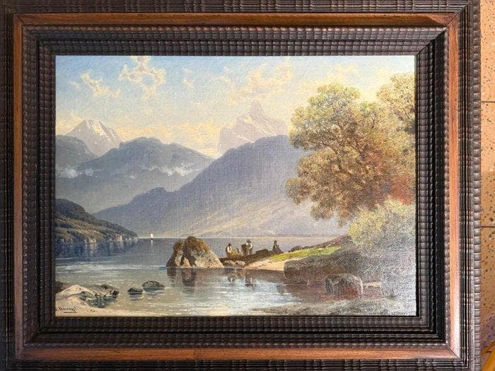 Adolf Mosengel (1837-1885) - Paesaggio lacustre, Antiek en Kunst, Kunst | Schilderijen | Klassiek