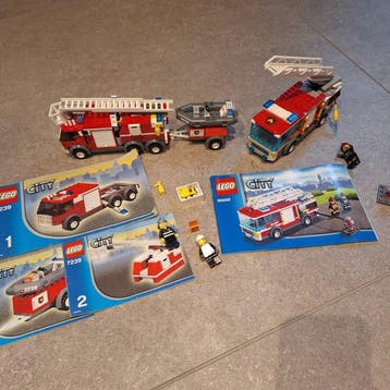 Lego Set - 7239 ,60002 - City - City brandweer ladderwagen, Nieuw