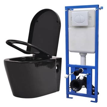 vidaXL Hangend toilet met verborgen stortbak keramiek zwart, Doe-het-zelf en Bouw, Verzenden, Nieuw