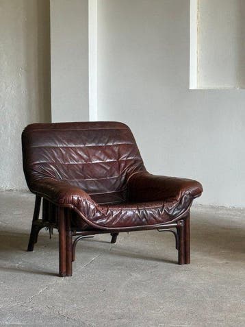 Fauteuil (2) - Bamboe, Canvas, Leder