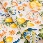 BA184 - Tissu Agrumes et Céramiques - Composition, Antiek en Kunst, Antiek | Tapijten, Tafelkleden en Textiel