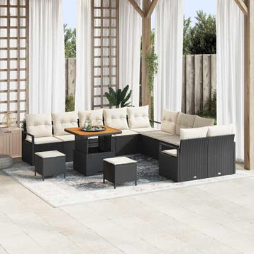 vidaXL Tuinbank Set 13 st Zwart poly rattan, Verzenden