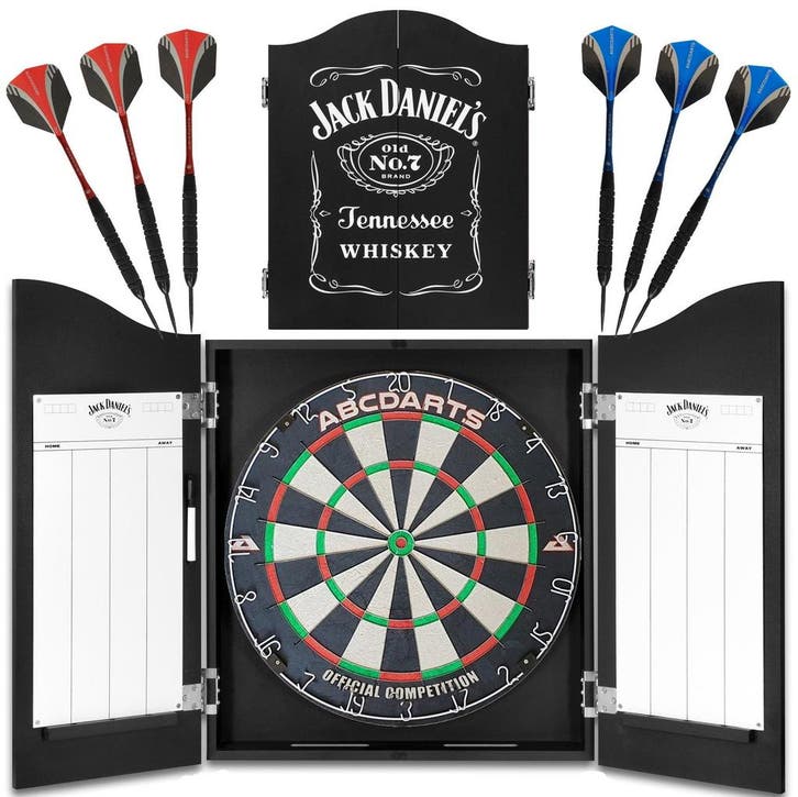 Jack Daniels Dartkabinet Zwart - Incl. Dartbord en Darts, Sport en Fitness, Darts, Dartbord, Nieuw, Ophalen of Verzenden