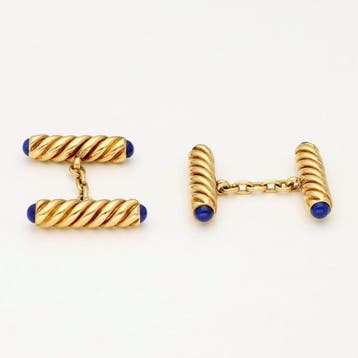 Boutons de manchette - 18 carats Or jaune - lapis-lazuli