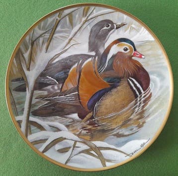 Limoges - Basil Ede - Bord (12) - Porselein - Watervogels