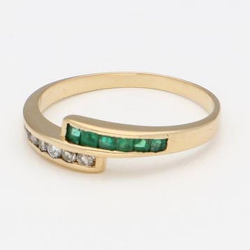 Bague - 18 carats Or jaune Diamant (Naturelle) - émeraude, Nieuw
