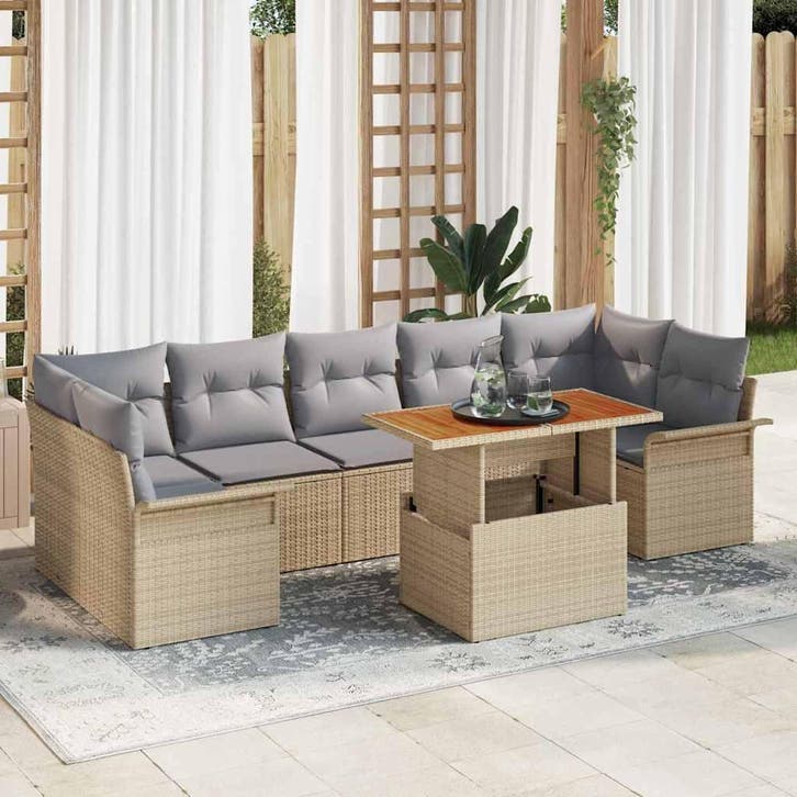 vidaXL Tuinbank Set 8 st beige en lichtgrijs, Tuin en Terras, Tuinsets en Loungesets, Nieuw, Verzenden