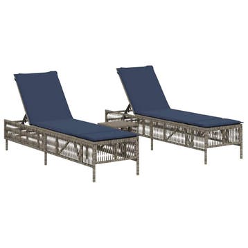 vidaXL Ligstoelen 2 stuks met tafel Grijs Poly Rotan, Tuin en Terras, Verzenden, Nieuw
