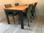 Set van 4 groene leren eetkamerstoelen - met wieltjes -, Huis en Inrichting, Stoelen, Ophalen of Verzenden, Nieuw, Eén