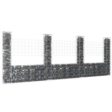 vidaXL Schanskorf U-vormig met 4 palen 380x20x150 cm ijzer, Verzenden