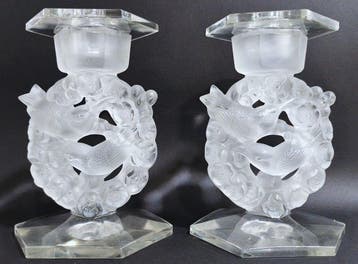 Lalique - René Lalique - Kandelaber Mezen - Glas, Kristal, Antiek en Kunst