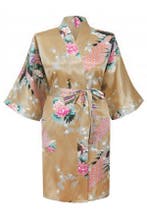 KIMU® Kimono Goud Kort S-M Yukata Satijn Boven de Knie Korte, Kleding | Dames, Ophalen of Verzenden, Nieuw