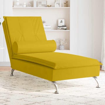 vidaXL Massage chaise longue met bolster fluweel geel, Verzenden