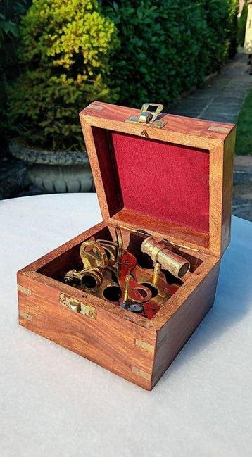 Boussole - bois de laiton - sextant, Antiquités & Art
