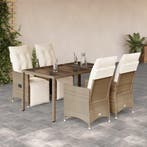 vidaXL 5-delige Bistroset met kussens poly rattan beige, Verzenden