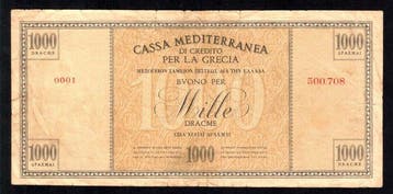 Griekenland. 1000 Drachma 1941 - Cassa Mediterraneo di, Timbres & Monnaies