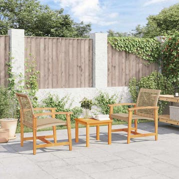 vidaXL 3-delige Bistroset poly rattan en acaciahout beige, Verzenden