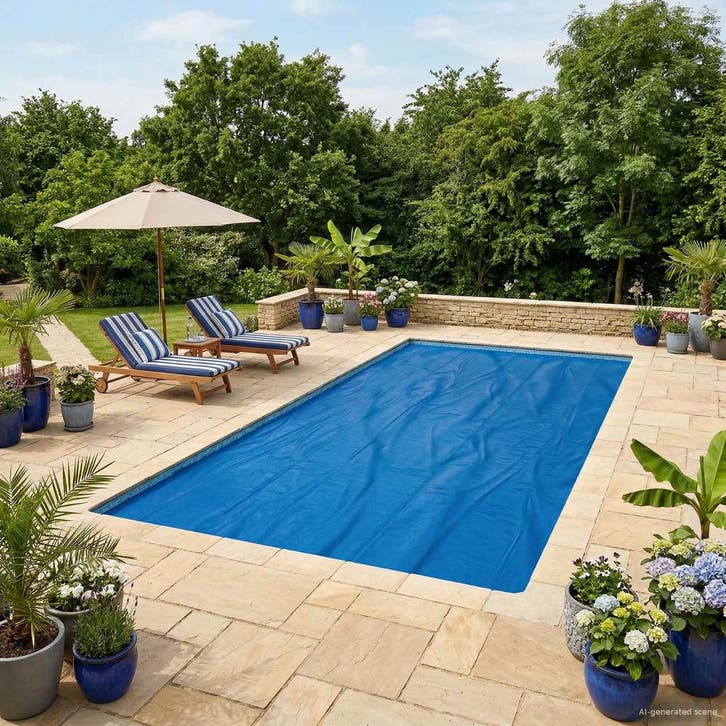 vidaXL Zwaar kwaliteitszwembadafdekking Zwart en Blauw 732 x, Jardin & Terrasse, Piscines, Envoi