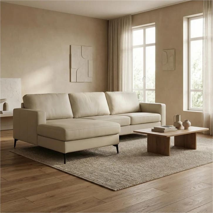 Leren hoekbank Match - 2 zits + longchair, Maison & Meubles, Canapés | Salons, Enlèvement ou Envoi