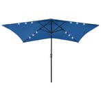 vidaXL Parasol met LEDs en stalen paal 2x3 m azuurblauw, Verzenden