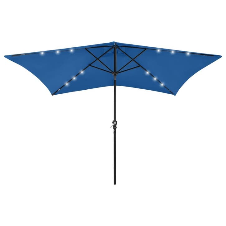 vidaXL Parasol met LEDs en stalen paal 2x3 m azuurblauw, Jardin & Terrasse, Parasols, Envoi