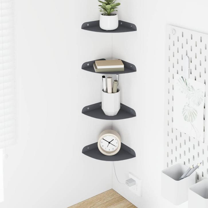 vidaXL Hoek Plank 4 st Antraciet 15 x 15 x 2 cm, Maison & Meubles, Armoires | Armoires murales, Envoi