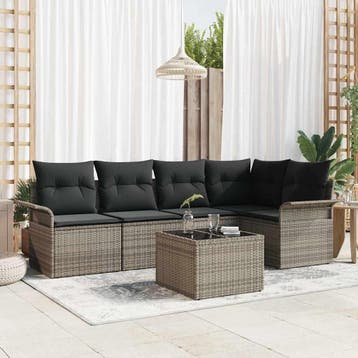 vidaXL Tuinbank Set 6 st Grijs poly rattan, Verzenden