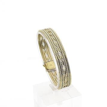 Gouden armband met visgraatpatroon; 14 karaat; 18,5 cm, Handtassen en Accessoires, Ophalen of Verzenden, Gebruikt, Goud, Goud