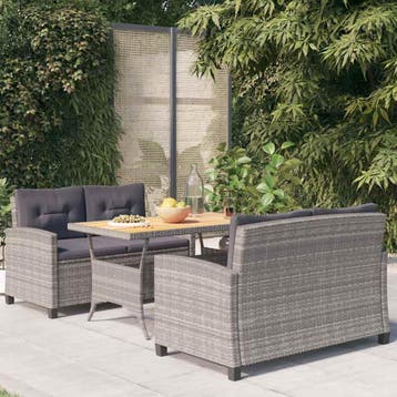 vidaXL 3-delige Tuinset met kussens poly rattan grijs, Verzenden, Nieuw, Tuinset