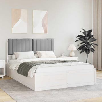 vidaXL Bedframe met Gevoerde Hoofdbord Lichtgrijs 140 x 200, Huis en Inrichting, Slaapkamer | Bedden, Verzenden, Nieuw