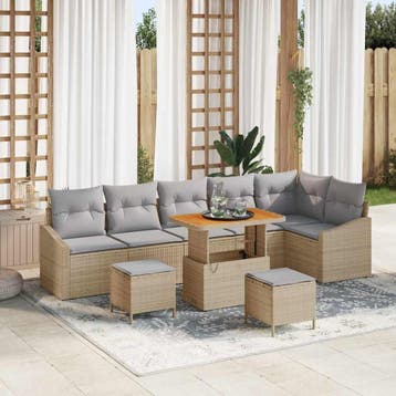 vidaXL Tuinbank Set 9 st 7-Aantal zitplaatsen Beige Poly, Verzenden, Nieuw