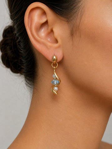 Oorbellen - 18 karaat Geel goud - 2.00ct. tw. Topaas - Parel