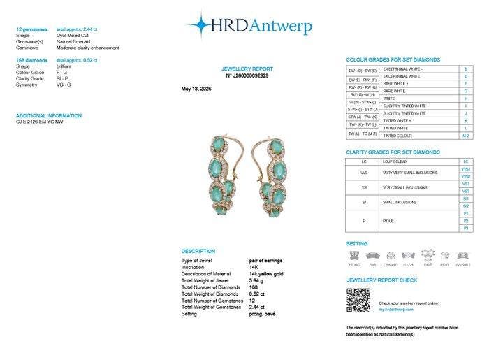 Hoepel oorbellen - 14 karaat Geel goud - 2.96ct. tw. Smaragd, Handtassen en Accessoires, Antieke sieraden