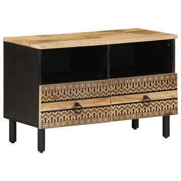 vidaXL Tv-meubel 70x33,5x46 cm massief ruw mangohout zwart, Verzenden