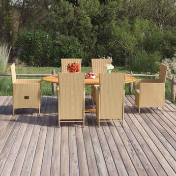 vidaXL 7-delige Tuinset poly rattan beige, Verzenden, Tuinset