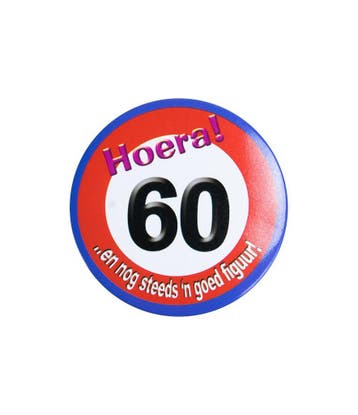Button 60 Jaar Verkeersbord 5,5cm, Verzenden, Nieuw