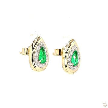 Oorbellen - 14 karaat Geel goud - 0.67ct. tw. Smaragd -, Nieuw