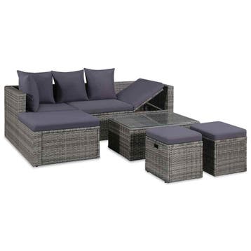 vidaXL 4-delige Loungeset met kussens poly rattan grijs, Tuin en Terras, Verzenden, Nieuw, Loungeset